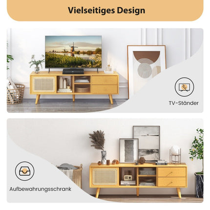 Bamboo TV stand for TVs up to 65 "TV console in mid-century modern style 140 x 31 x 45.5 cm natural