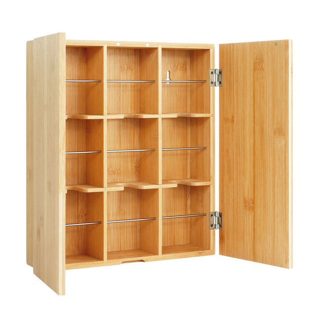 Bamboo Tea Box, 9 Slots – Wall-Mountable Organizer