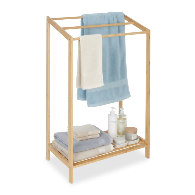 Bamboo Towel Rack with 3 Bars and Shelf