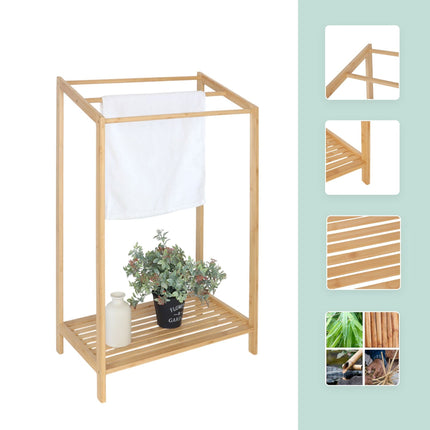 Bamboo Towel Rack with 3 Bars and Shelf
