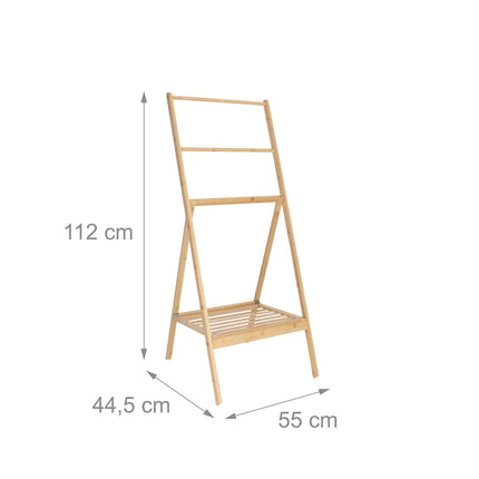 Bamboo Towel Rack with Shelf – Freestanding, Foldable