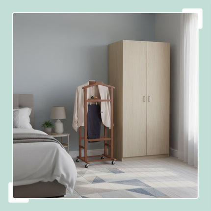 Bamboo Valet Stand with Hangers and Castors