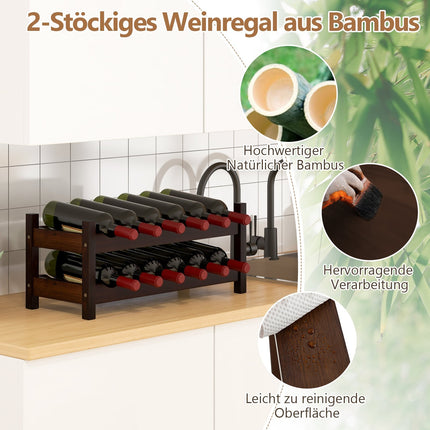 Bamboo Wine Rack for 12 Bottles, 2-Tier Holder
