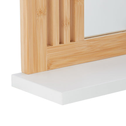 Bamboo bathroom mirror with shelf