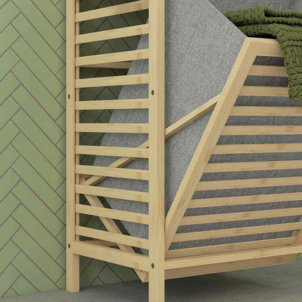 Bamboo bathroom shelf with 3 levels and fabric basket