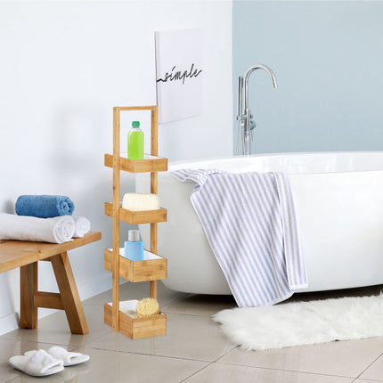 Bamboo bathroom shelf with 4 compartments