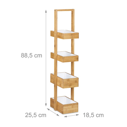 Bamboo bathroom shelf with 4 compartments