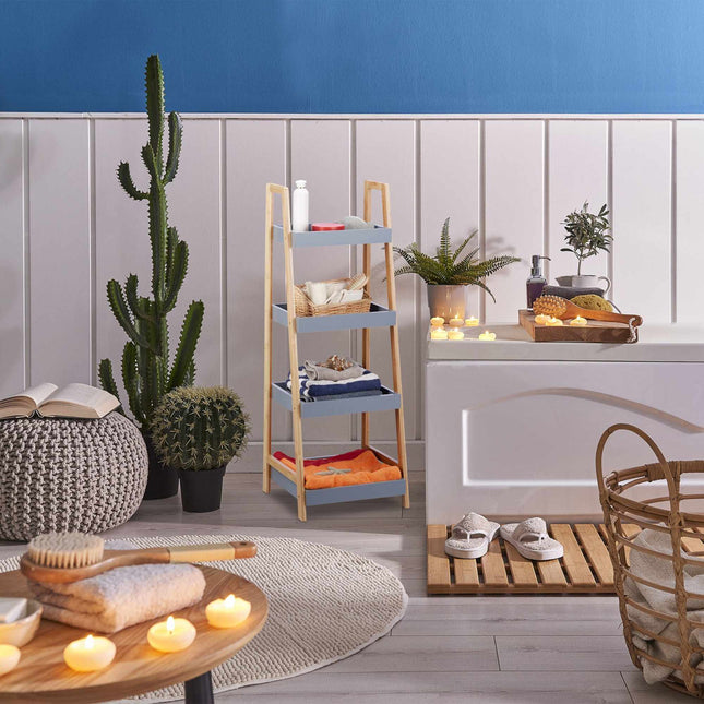 Bamboo bathroom shelf with 4 shelves