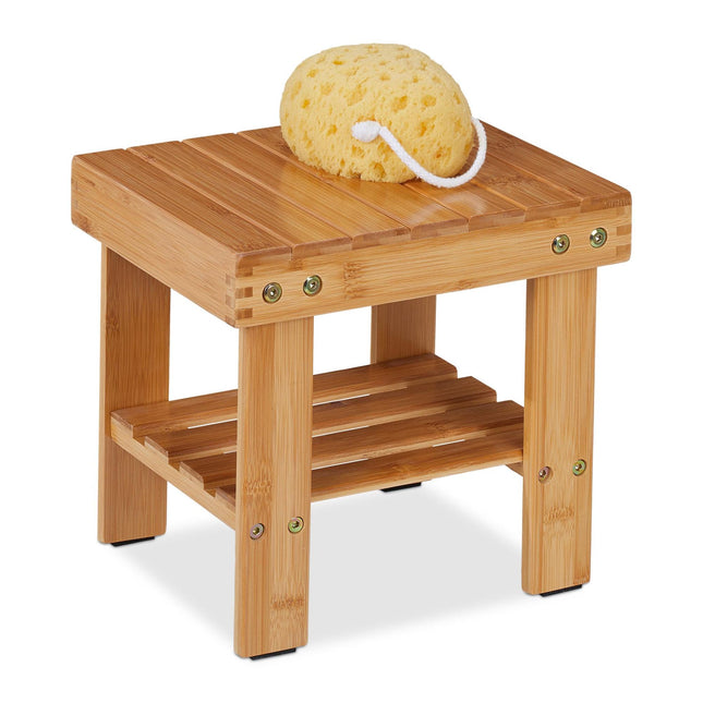 Bamboo bathroom stool with extra shelf
