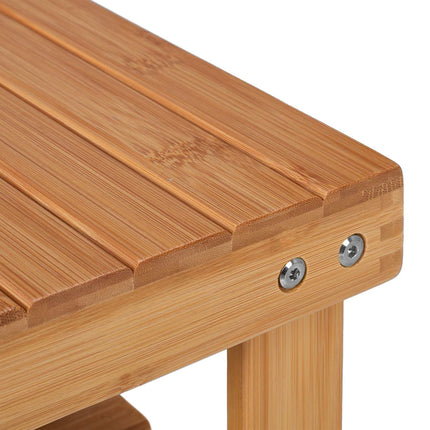 Bamboo bathroom stool with extra shelf