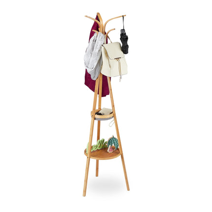 Bamboo clothes hanger with shelves