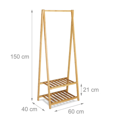 Bamboo clothes rack with 2 shelves