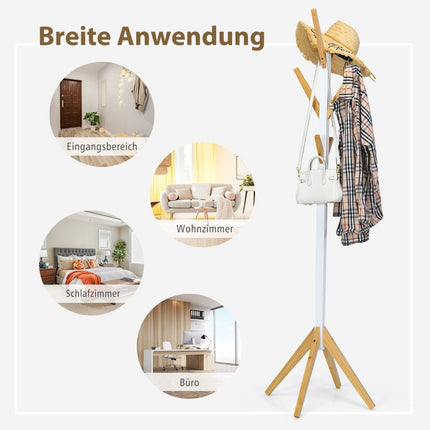 Bamboo coat rack with 6 hooks clothes rack 55 x 55 x 179 cm natural + white