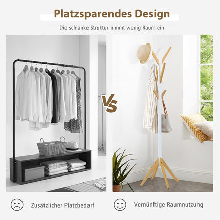Bamboo coat rack with 6 hooks clothes rack 55 x 55 x 179 cm natural + white