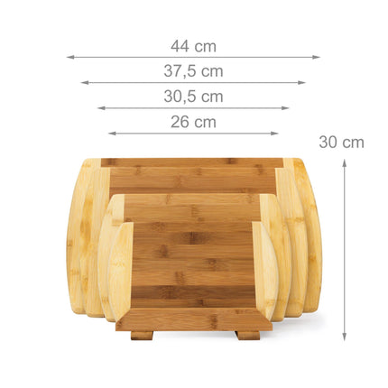 Bamboo cutting boards, set of 4 with holder