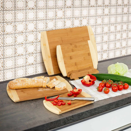 Bamboo cutting boards, set of 4 with holder