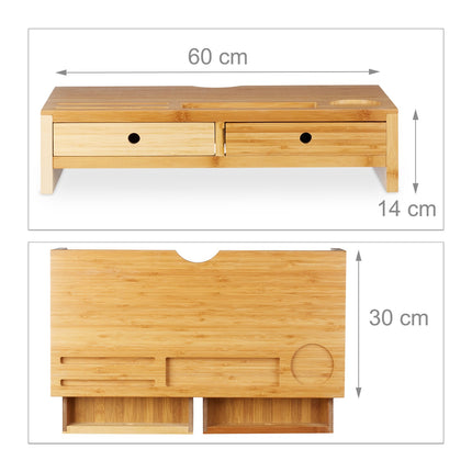 Bamboo display stand with 2 drawers