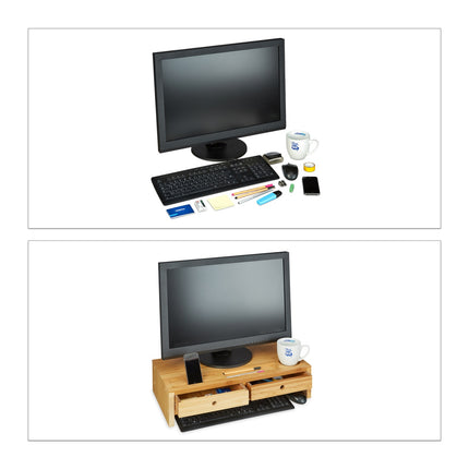 Bamboo display stand with 2 drawers