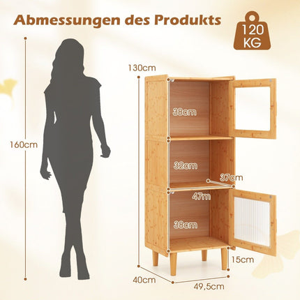 Bamboo kitchen cabinet 3-tier buffet cabinet with 2 acrylic doors natural 49.5 x 40 x 130 cm