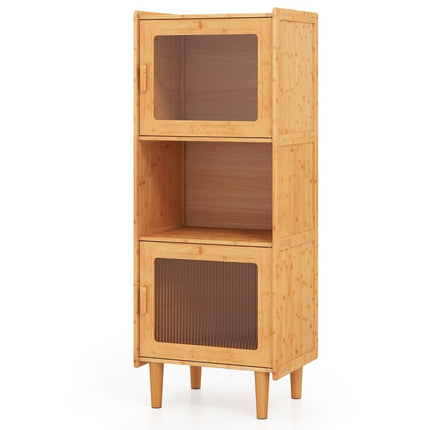 Bamboo kitchen cabinet 3-tier buffet cabinet with 2 acrylic doors natural 49.5 x 40 x 130 cm