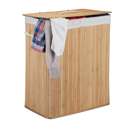 Bamboo laundry basket with 2 compartments
