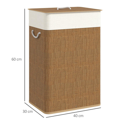 Bamboo Laundry Basket with Lid, 72L Capacity, Brown