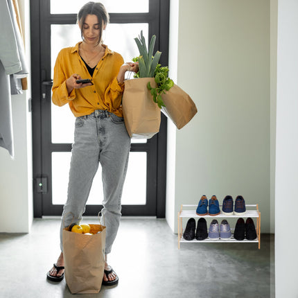 Bamboo shoe rack for 6 pairs of shoes