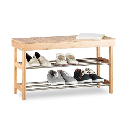 Bamboo shoe rack with seat