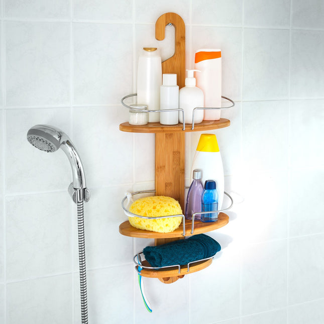 Bamboo shower shelf with 3 shelves