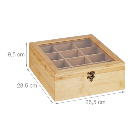 Bamboo tea box with 12 compartments