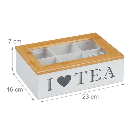 Bamboo tea box with 6 compartments