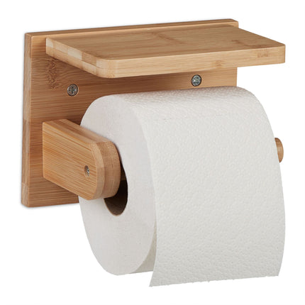 Bamboo toilet paper holder with shelf