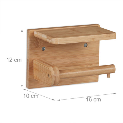 Bamboo toilet paper holder with shelf