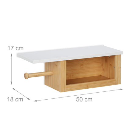 Bamboo toilet paper holder with shelf