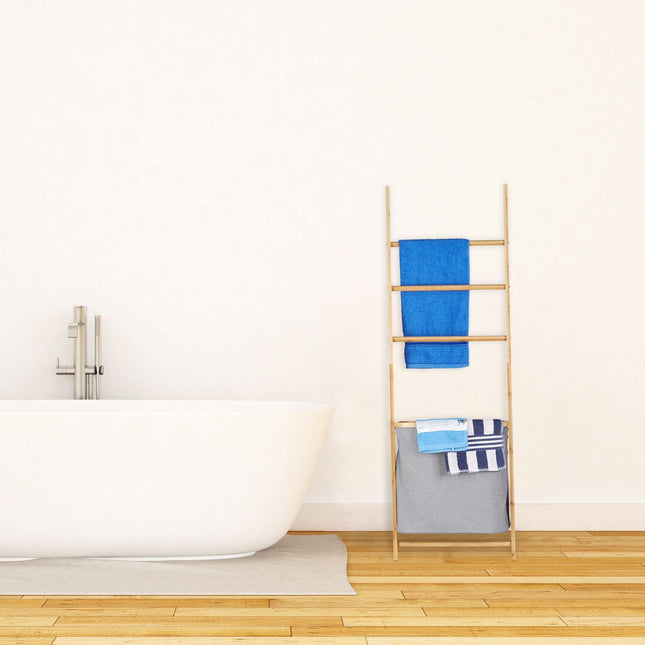 Bamboe handdoekenrek met wasmand