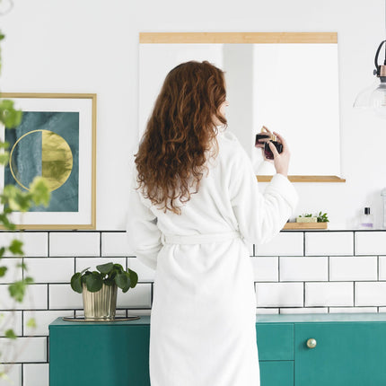 Bamboo wall mirror with shelf