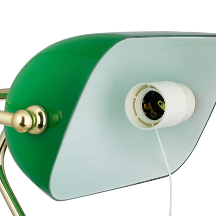 Banker lamp with green glass shade