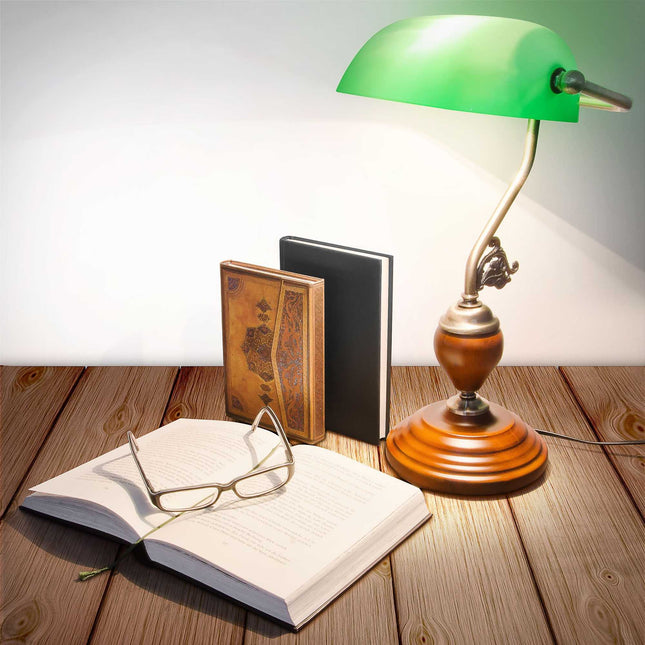 Banker's lamp JONES with wooden base