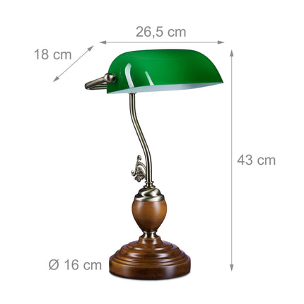 Banker's lamp JONES with wooden base