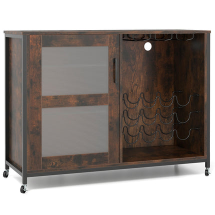 Bar Cabinet with LED Lights & Adjustable Shelves, Rustic Brown