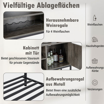 Bar Cabinet with Wine Racks and Shelves Wooden Console Table with Metal Frame for Dining Room 100 x 35 x 83 cm Gray