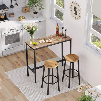 Bar Height Pub Table 39x16 in, Metal Frame, Rustic Brown