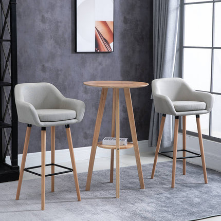 Bar stools Set of 2, linen cushions, beechwood legs, beige