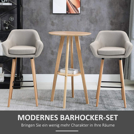 Bar stools Set of 2, linen cushions, beechwood legs, beige