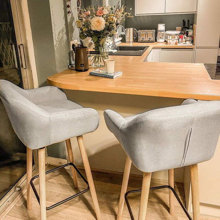 Bar stools Set of 2, linen cushions, beechwood legs, beige