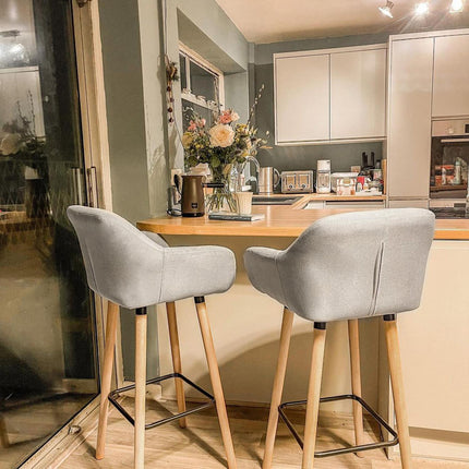 Bar stools Set of 2, linen cushions, beechwood legs, beige