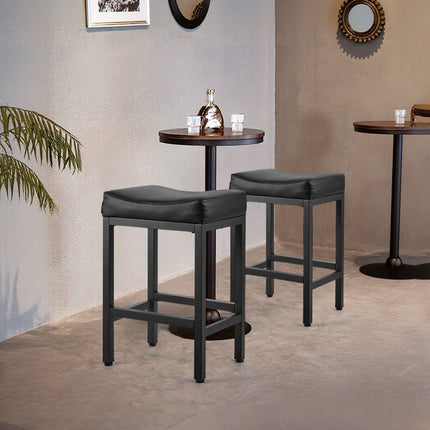 Bar Stool Set of 2, PU Leather, 62 cm Counter Height