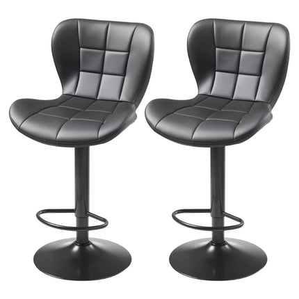 Bar Stool Set of 2, PU Leather Swivel, Adjustable, Black