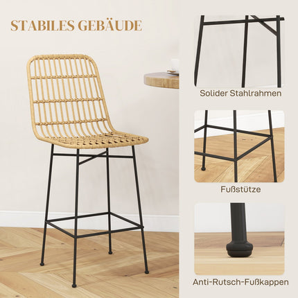 Bar stools Set of 2, Boho Design, PE rattan, yellow