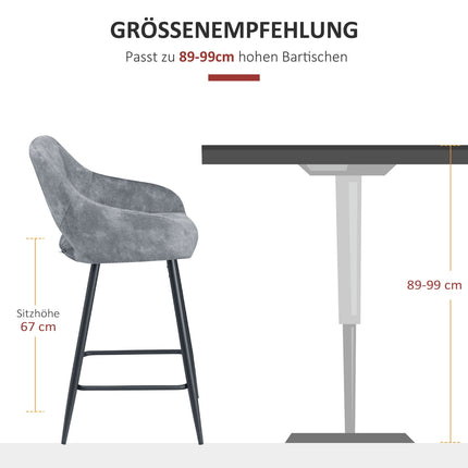 Velvet bar stools Set of 2, steel grey, with footrest